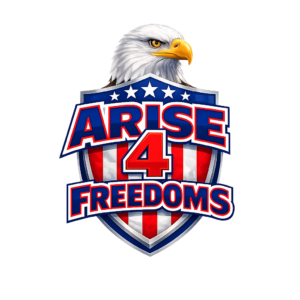 Arise 4 Freedoms logo featuring bald eagle and patriotic shield